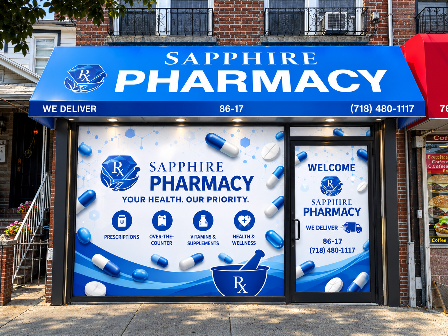 Sapphire Pharmacy storefront at 86-17 Sutter Ave, Queens NY